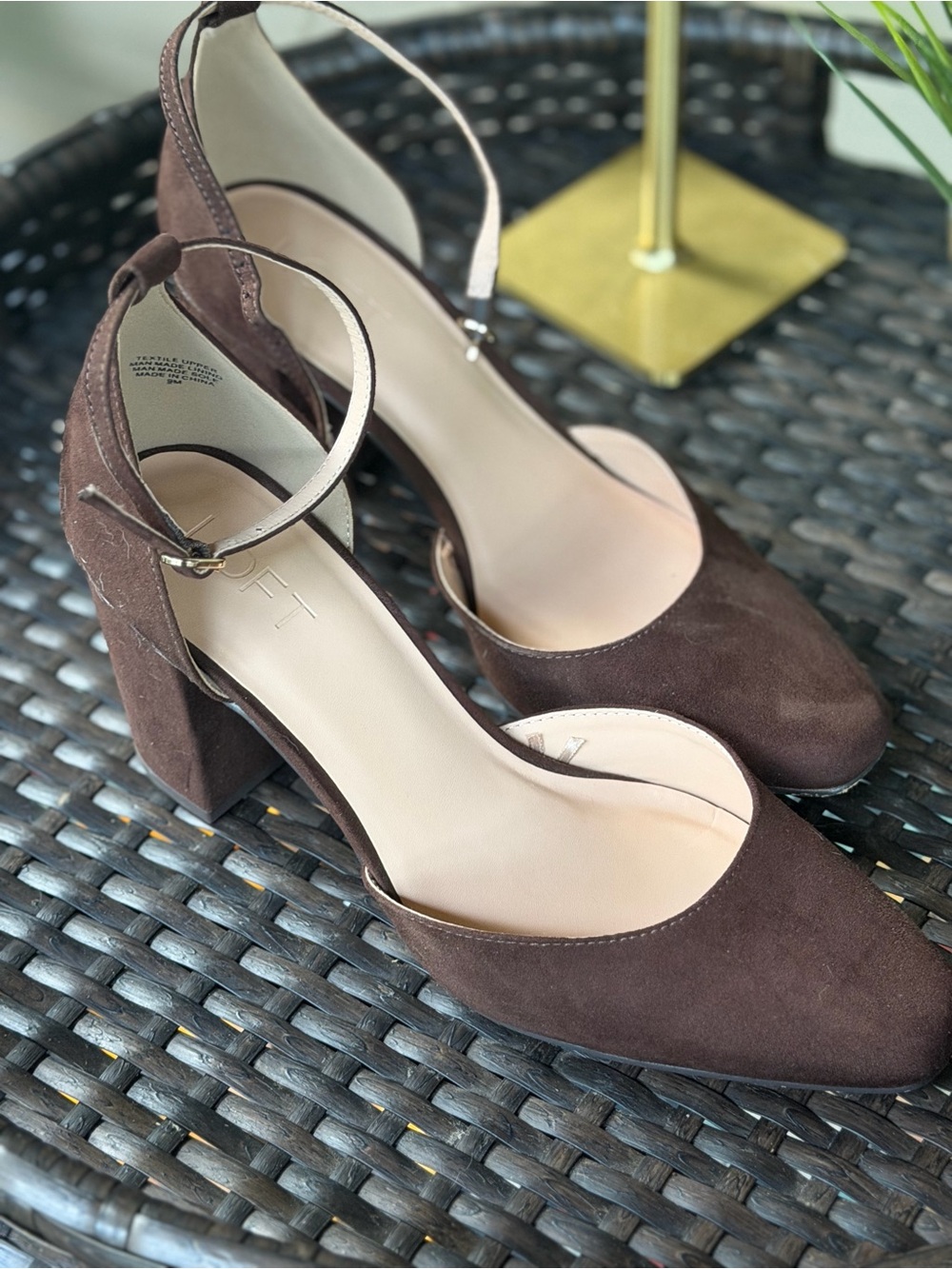 LOFT Brown Suede Ankle Strap Block Heels Shoes Size 9